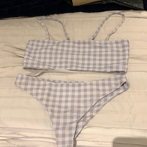 White and purple plaid bikini!